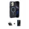 MARSİLYAN™- iPhone 11 Kılıf Eksen Çizgi - Siyah 3D Antistatik Hayalet Cam Ekran Koruyucu + Şeffaf Kamera Lens Koruma Cam