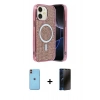 MARSİLYAN™- iPhone 11 Kılıf Eksen Çizgi - Siyah 3D Antistatik Hayalet Cam Ekran Koruyucu + Neon Fosforlu Kamera Lens - TU