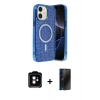 MARSİLYAN™- iPhone 11 Kılıf Eksen Çizgi - Siyah 3D Antistatik Hayalet Cam Ekran Koruyucu + PVD Metal Kamera Lens - TU