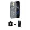 MARSİLYAN™- iPhone 11 Kılıf Eksen Çizgi - Siyah 3D Antistatik Hayalet Cam Ekran Koruyucu + PVD Metal Kamera Lens - TU