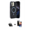 MARSİLYAN™- iPhone 11 Kılıf Eksen Çizgi - Siyah 3D Antistatik Mat Seramik Nano Ekran Koruyucu + Kamera Lens Koruma Cam - SF