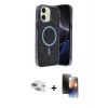 MARSİLYAN™- iPhone 11 Kılıf Eksen Çizgi - Siyah 3D Antistatik Mat Seramik Nano Ekran Koruyucu + Pers Alüminyum Kamera Lens - YL