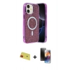 MARSİLYAN™- iPhone 11 Kılıf Eksen Çizgi - Siyah 3D Antistatik Mat Seramik Nano Ekran Koruyucu + Rainbow Kamera Lens Koruma Cam - KI
