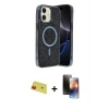 MARSİLYAN™- iPhone 11 Kılıf Eksen Çizgi - Siyah 3D Antistatik Mat Seramik Nano Ekran Koruyucu + Rainbow Kamera Lens Koruma Cam - KI