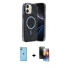 MARSİLYAN™- iPhone 11 Kılıf Eksen Çizgi - Siyah 3D Antistatik Mat Seramik Nano Ekran Koruyucu + Neon Fosforlu Kamera Lens - YL