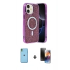 MARSİLYAN™- iPhone 11 Kılıf Eksen Çizgi - Siyah 3D Antistatik Mat Seramik Nano Ekran Koruyucu + Neon Fosforlu Kamera Lens - YL
