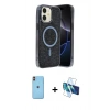 MARSİLYAN™- iPhone 11 Kılıf Eksen Çizgi - Siyah 3D Antistatik Seramik Nano Ekran Koruyucu + Neon Fosforlu Kamera Lens - TU
