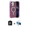 MARSİLYAN™- iPhone 11 Kılıf Eksen Çizgi - Siyah 3D Antistatik Seramik Nano Ekran Koruyucu + Turuncu PVD Metal Kamera Lens