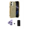 MARSİLYAN™- iPhone 11 Kılıf Eksen Çizgi - Siyah 6D Antistatik Mat Seramik Hayalet Nano Ekran Koruyucu + Mor Raze Metal Kamera Lens