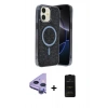 MARSİLYAN™- iPhone 11 Kılıf Eksen Çizgi - Siyah 6D Antistatik Mat Seramik Hayalet Nano Ekran Koruyucu + Mor Raze Metal Kamera Lens