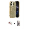 MARSİLYAN™- iPhone 11 Kılıf Eksen Çizgi - Siyah Bilvis 3D Cam Ekran Koruyucu + Kırmızı Pers Alüminyum Kamera Lens