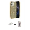 MARSİLYAN™- iPhone 11 Kılıf Eksen Çizgi - Siyah Bilvis 3D Cam Ekran Koruyucu + Renkli Kamera Lens Koruma Cam - PE