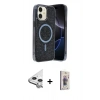 MARSİLYAN™- iPhone 11 Kılıf Eksen Çizgi - Siyah Bilvis 3D Cam Ekran Koruyucu + Raze Metal Kamera Lens - GS
