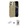MARSİLYAN™- iPhone 11 Kılıf Eksen Çizgi - Siyah Bilvis 3D Cam Ekran Koruyucu + Renkli Kamera Lens Koruma Cam - YL