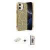 MARSİLYAN™- iPhone 11 Kılıf Eksen Çizgi - Siyah Bilvis 3D Cam Ekran Koruyucu + Renkli Kamera Lens Koruma Cam - SI
