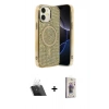 MARSİLYAN™- iPhone 11 Kılıf Eksen Çizgi - Siyah Bilvis 3D Cam Ekran Koruyucu + Kamera Lens Koruma Cam - SF