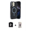 MARSİLYAN™- iPhone 11 Kılıf Eksen Çizgi - Siyah Bilvis 3D Cam Ekran Koruyucu + PVD Metal Kamera Lens - TU