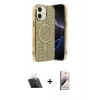 MARSİLYAN™- iPhone 11 Kılıf Eksen Çizgi - Siyah Bilvis 3D Mat Cam Ekran Koruyucu + Kamera Lens Koruma Cam - SF