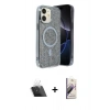 MARSİLYAN™- iPhone 11 Kılıf Eksen Çizgi - Siyah Bilvis 3D Mat Cam Ekran Koruyucu + Kamera Lens Koruma Cam - SF