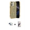 MARSİLYAN™- iPhone 11 Kılıf Eksen Çizgi - Siyah Bilvis 3D Mat Cam Ekran Koruyucu + Lacivert Pers Alüminyum Kamera Lens