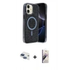MARSİLYAN™- iPhone 11 Kılıf Eksen Çizgi - Siyah Bilvis 3D Mat Cam Ekran Koruyucu + Lacivert Pers Alüminyum Kamera Lens