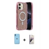 MARSİLYAN™- iPhone 11 Kılıf Eksen Çizgi - Siyah Bilvis 3D Mat Cam Ekran Koruyucu + Neon Fosforlu Kamera Lens - MI
