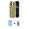 MARSİLYAN™- iPhone 11 Kılıf Eksen Çizgi - Siyah Bilvis 3D Mat Cam Ekran Koruyucu + Neon Fosforlu Kamera Lens - MI