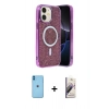 MARSİLYAN™- iPhone 11 Kılıf Eksen Çizgi - Siyah Bilvis 3D Mat Cam Ekran Koruyucu + Neon Fosforlu Kamera Lens - MI