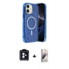 MARSİLYAN™- iPhone 11 Kılıf Eksen Çizgi - Siyah Bilvis 3D Mat Cam Ekran Koruyucu + PVD Metal Kamera Lens - MI