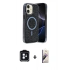 MARSİLYAN™- iPhone 11 Kılıf Eksen Çizgi - Siyah Bilvis 3D Mat Cam Ekran Koruyucu + PVD Metal Kamera Lens - MI
