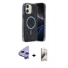 MARSİLYAN™- iPhone 11 Kılıf Eksen Çizgi - Siyah Bilvis 3D Mat Cam Ekran Koruyucu + Raze Metal Kamera Lens - MR