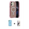 MARSİLYAN™- iPhone 11 Kılıf Eksen Çizgi - Siyah Bilvis 3D Mat Cam Ekran Koruyucu + Neon Fosforlu Kamera Lens - YL