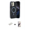 MARSİLYAN™- iPhone 11 Kılıf Eksen Çizgi - Siyah Bilvis 3D Mat Cam Ekran Koruyucu + Renkli Kamera Lens Koruma Cam - YL