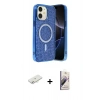 MARSİLYAN™- iPhone 11 Kılıf Eksen Çizgi - Siyah Bilvis 3D Mat Cam Ekran Koruyucu + Renkli Kamera Lens Koruma Cam - SI