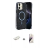 MARSİLYAN™- iPhone 11 Kılıf Eksen Çizgi - Siyah Bilvis 3D Mat Cam Ekran Koruyucu + Renkli Kamera Lens Koruma Cam - SI