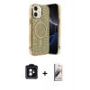MARSİLYAN™- iPhone 11 Kılıf Eksen Çizgi - Siyah Bilvis 3D Mat Cam Ekran Koruyucu + PVD Metal Kamera Lens - YL
