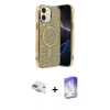 MARSİLYAN™- iPhone 11 Kılıf Eksen Çizgi - Siyah Bilvis 5in1 3D Magic Cam Ekran Koruyucu + Pers Alüminyum Kamera Lens - GD