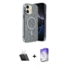 MARSİLYAN™- iPhone 11 Kılıf Eksen Çizgi - Siyah Bilvis 5in1 3D Magic Cam Ekran Koruyucu + Kamera Lens Koruma Cam - SF