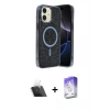 MARSİLYAN™- iPhone 11 Kılıf Eksen Çizgi - Siyah Bilvis 5in1 3D Magic Cam Ekran Koruyucu + Kamera Lens Koruma Cam - SF