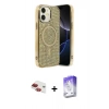 MARSİLYAN™- iPhone 11 Kılıf Eksen Çizgi - Siyah Bilvis 5in1 3D Magic Cam Ekran Koruyucu + Kırmızı Pers Alüminyum Kamera Lens