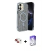 MARSİLYAN™- iPhone 11 Kılıf Eksen Çizgi - Siyah Bilvis 5in1 3D Magic Cam Ekran Koruyucu + Kırmızı Pers Alüminyum Kamera Lens