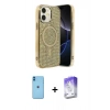MARSİLYAN™- iPhone 11 Kılıf Eksen Çizgi - Siyah Bilvis 5in1 3D Magic Cam Ekran Koruyucu + Mavi Neon Fosforlu Kamera Lens