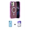 MARSİLYAN™- iPhone 11 Kılıf Eksen Çizgi - Siyah Bilvis 5in1 3D Magic Cam Ekran Koruyucu + Mavi Neon Fosforlu Kamera Lens