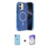 MARSİLYAN™- iPhone 11 Kılıf Eksen Çizgi - Siyah Bilvis 5in1 3D Magic Cam Ekran Koruyucu + Mavi Neon Fosforlu Kamera Lens