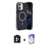 MARSİLYAN™- iPhone 11 Kılıf Eksen Çizgi - Siyah Bilvis 5in1 3D Magic Cam Ekran Koruyucu + PVD Metal Kamera Lens - MI