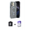 MARSİLYAN™- iPhone 11 Kılıf Eksen Çizgi - Siyah Bilvis 5in1 3D Magic Cam Ekran Koruyucu + PVD Metal Kamera Lens - MI