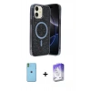 MARSİLYAN™- iPhone 11 Kılıf Eksen Çizgi - Siyah Bilvis 5in1 3D Magic Cam Ekran Koruyucu + Neon Fosforlu Kamera Lens - YL