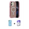 MARSİLYAN™- iPhone 11 Kılıf Eksen Çizgi - Siyah Bilvis 5in1 3D Magic Cam Ekran Koruyucu + Neon Fosforlu Kamera Lens - YL