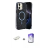 MARSİLYAN™- iPhone 11 Kılıf Eksen Çizgi - Siyah Bilvis 5in1 3D Magic Cam Ekran Koruyucu + Renkli Kamera Lens Koruma Cam - SI