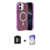MARSİLYAN™- iPhone 11 Kılıf Eksen Çizgi - Siyah Bilvis 5in1 3D Magic Cam Ekran Koruyucu + PVD Metal Kamera Lens - SH